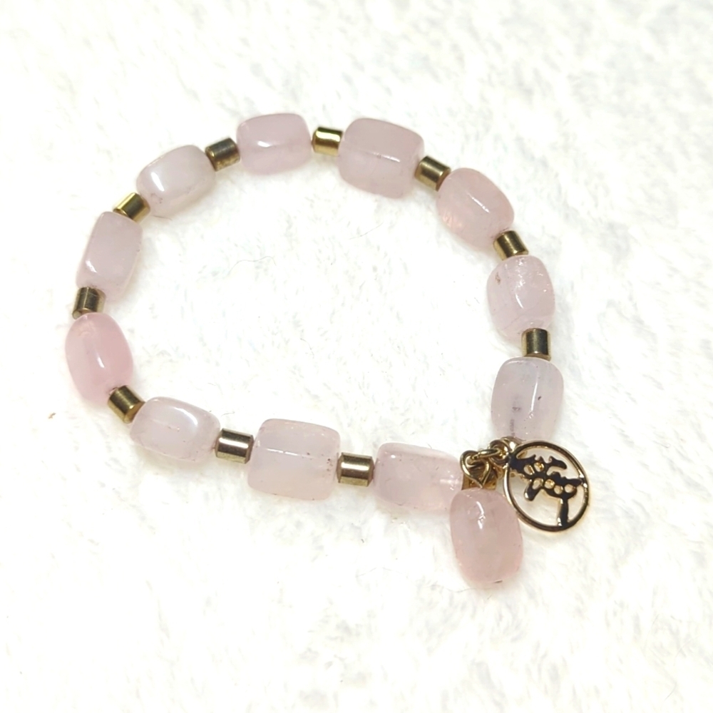 Rose Quartz Beaded Stretchy Bracelet with Goldtone Accent Beads - Picture 2 of 9